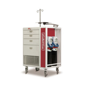 Wagen für Notfall / mit Träger für Sauerstoffflaschen / mit Infusionsständer / mit Korb