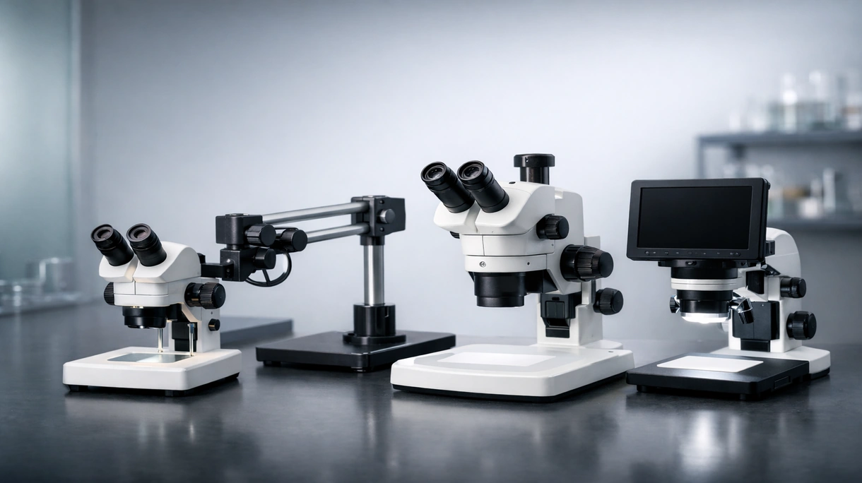 Chirurg bei der Verwendung eines medizinischen Stereomikroskops für die Mikrochirurgie in einem sterilen Krankenhaus-Operationssaal mit ergonomischem Aufbau.