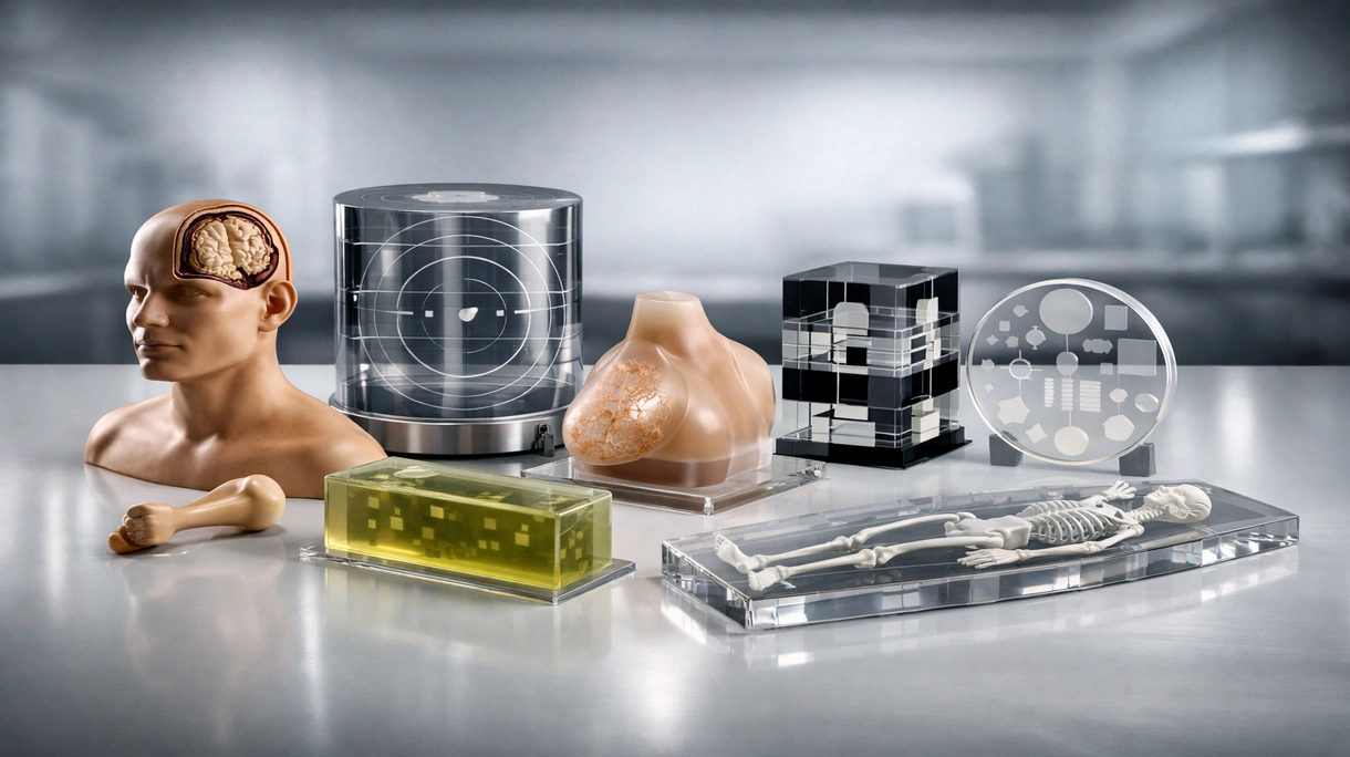 Medizinphysiker positioniert ein zylindrisches CT-Testphantom an einer Scanner-Gantry für die routinemäßige diagnostische Qualitätssicherung.