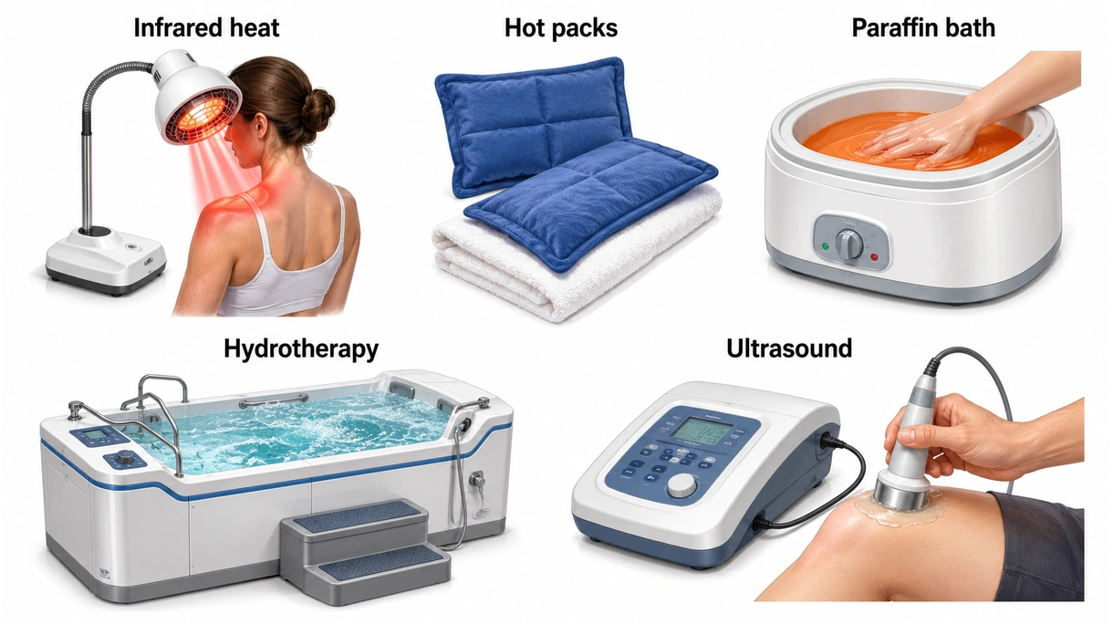 Technische Nahaufnahme der Präzisions-Temperatursensoren eines Thermotherapiegeräts und der internen Widerstandsheizelemente.