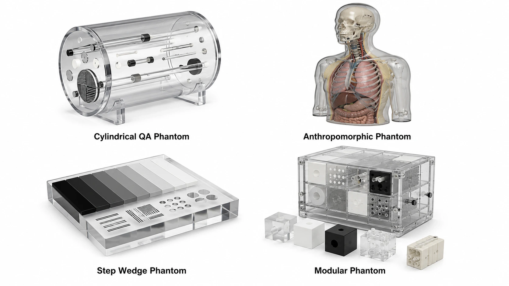 Nahaufnahme des internen Gitters eines Ultraschallphantoms mit Auflösungszielen und simulierten Zysten zur Schallkopfkalibrierung.