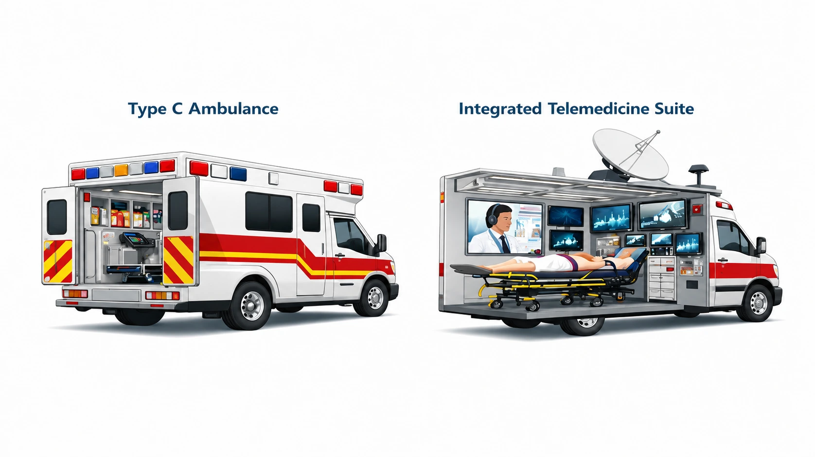 Technisches Detail eines verstärkten Befestigungssystems für medizinische Geräte und eines Bedienfelds für die Hilfsenergie in einer klinischen Ambulanz.