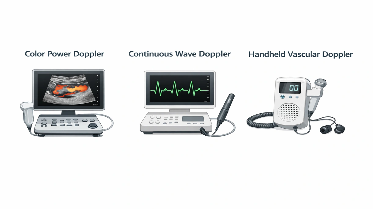 Technische Nahaufnahme eines Hochfrequenz-Ultraschall-Schallkopfs, die das ergonomische Design und die piezoelektrische Sensoroberfläche zeigt.
