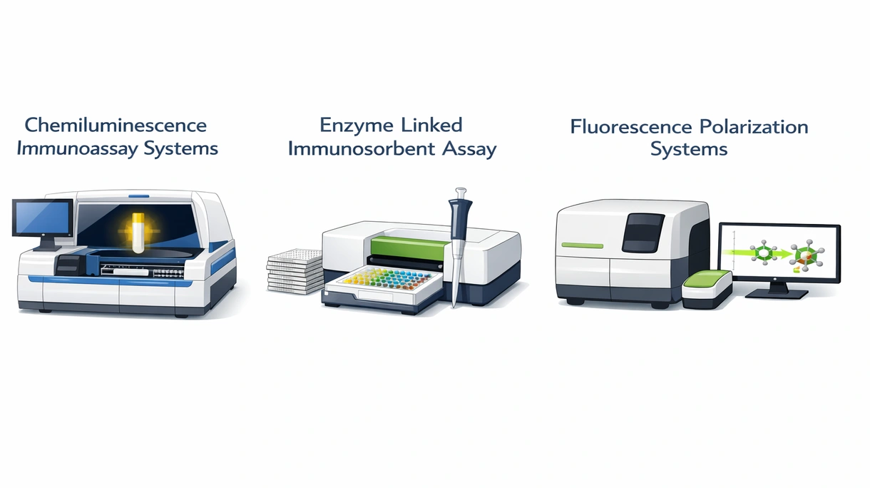 Detailansicht des internen Pipettierarms und des Reagenzienkarussells eines Hochdurchsatz-Chemilumineszenz-Immunoassay-Systems.