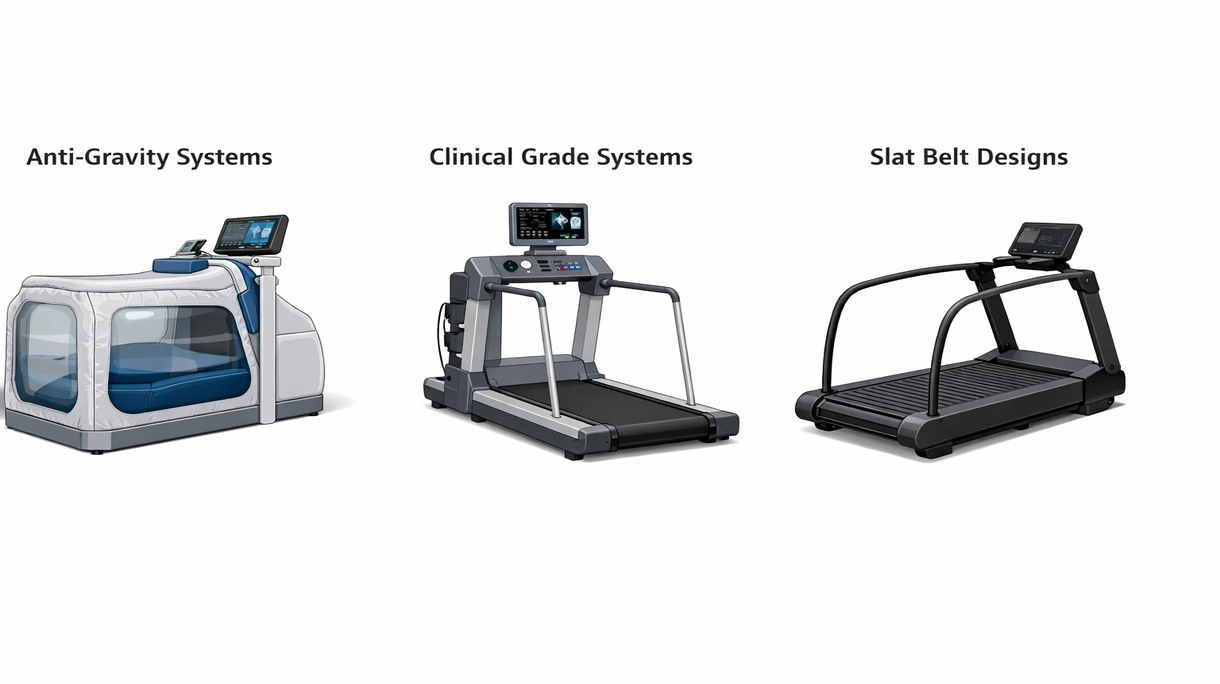 Detaillierte Nahaufnahme eines medizinischen Laufband-Lamellensystems und integrierter Drucksensoren für hochpräzise Ganganalyse.