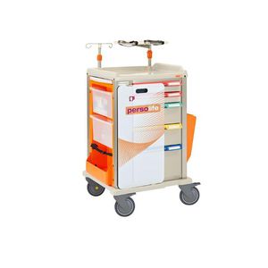 Notfallwagen / für Defibrillatoren / 5 Schubladen / mit Infusionsständer