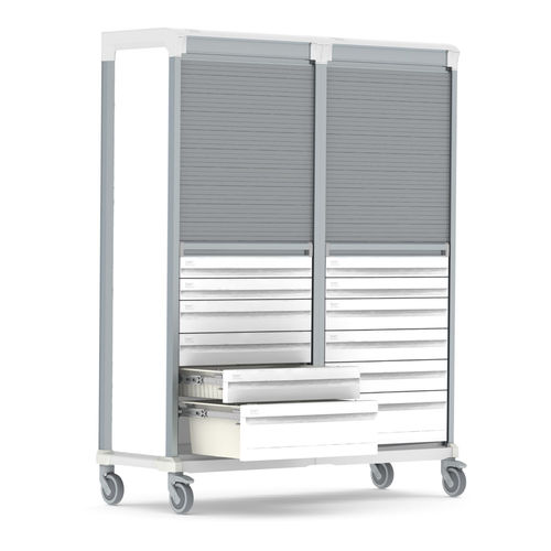Labor-Sackhalterwagen - Double type E storage cart with integrated drawers - Pegasus Medical Concepts - medizinisch / Wäscherei / Multifunktion