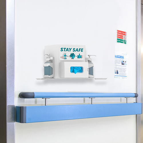 Wandmontierte Hygienestation - Pegasus Medical Concepts - mit Handschuhbox / mit Desinfektionsgelhalter