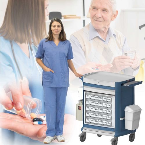 Wagen zur Medikamentenausgabe - Pegasus Medical Concepts - für Altenpflege / für Monitor / für Medikamenten-Dispenser