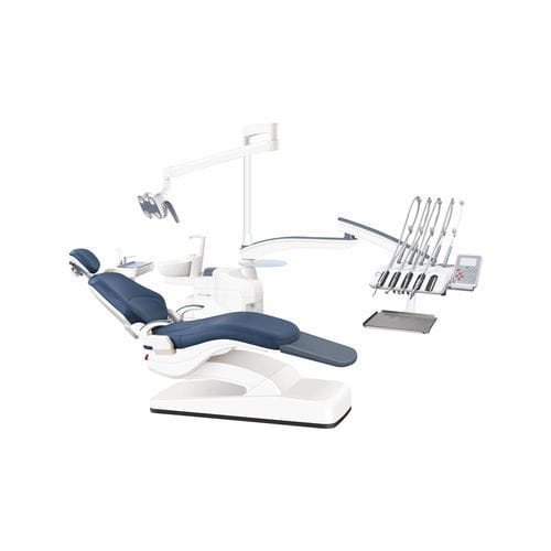 Dentaleinheit mit elektrisch bedientem Stuhl - ZA-208Q8 - Foshan Ziann Medical Apparatus Co., Ltd - mit flexiblem Kopfstück / mit Instrumententräger / mit LED-Licht
