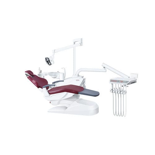Dentaleinheit mit elektrisch bedientem Stuhl - ZA-208C - Foshan Ziann Medical Apparatus Co., Ltd - mit flexiblem Kopfstück / mit Instrumententräger / mit LED-Licht
