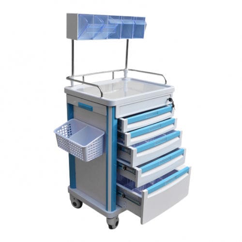 Wagen für Kliniken - MT-75001 - Shandong Mingtai Medical Equipment Group - für Anästhesie / 5 Schubladen / mit Regal