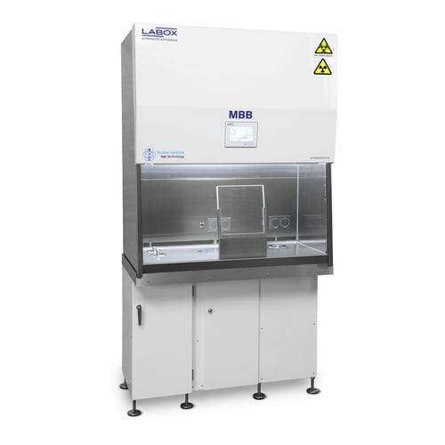 Labor-Arbeitsstation / zur Vorbereitung von Isotop-Röntgen - MBB-12 NS - LABOX - bodenstehend / Laminar-Flow / mit Abschirmung
