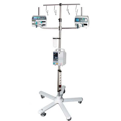 Infusionsstativ auf Rollen - SR 01 1316 - Çağdaş Medical - 4 Haken / Edelstahl / für Spritzenpumpen