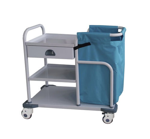 Medizinisch Sackhalterwagen - MK-S13B - Zhangjiagang Medi Medical Equipment - Wäscherei / 1 Schublade / mit 3 Regalbrettern