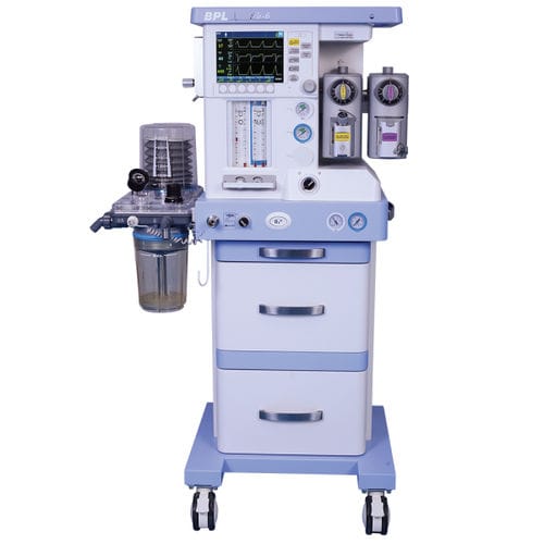 Anästhesiearbeitsplatz auf Wagen - EFLO 6 - BPL Medical Technologies - Atmungsmonitoring / mit Ventilator / mit System zur Ableitung von Anästhesiegasen