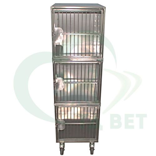 Tierkäfig für Kaninchen - 80531 - Vetbot - 3 Abteile / auf Rollen / Edelstahl