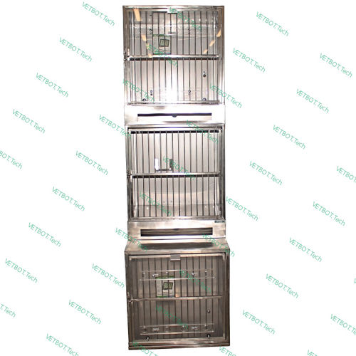 Tierkäfig für Kaninchen - 80542B - Vetbot - 3 Abteile / auf Rollen / Edelstahl