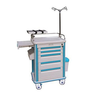 Notfallwagen - KJW-ET001B - Guangdong Kareway Medical Technology - 5 Schubladen / mit Infusionsständer / Abfalleimer