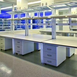 Arbeitsplatte für Labor / mit Waschbecken -  Optima™ 2100 - Mott Manufacturing - Edelstahl / freistehend / mit Regal