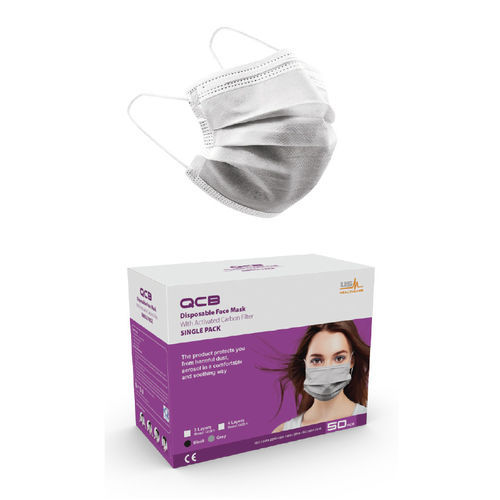 OP-Maske / mit Aktivkohlefilter - QCB - USM Healthcare Medical Devices Factory - schalenförmig / weiß / Vlies