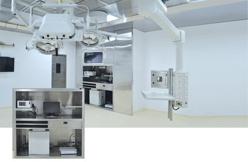 Arbeitsstation für OP-Bereich - AMENSCO MEDICAL TECHNOLOGIES - mit Regal / doppelt / Edelstahl