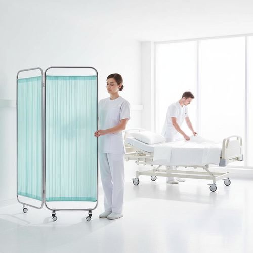Zusammenklappbarer Medizinischer Bettschirm - E12 - Fangge Medical - auf Rollen / 4-Flügel / für Krankenhauszimmer