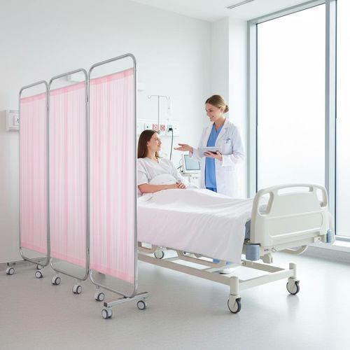 Zusammenklappbarer Medizinischer Bettschirm - E12 - Fangge Medical - auf Rollen / 3 Flügel / Edelstahl