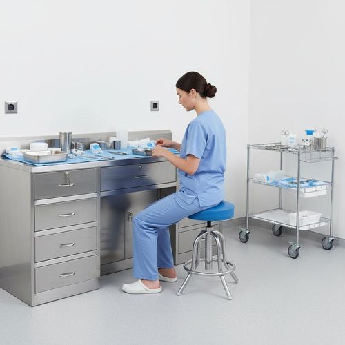 Hocker für Gesundheitseinrichtungen - E05 - Fangge Medical - rotierend / Edelstahl / blau