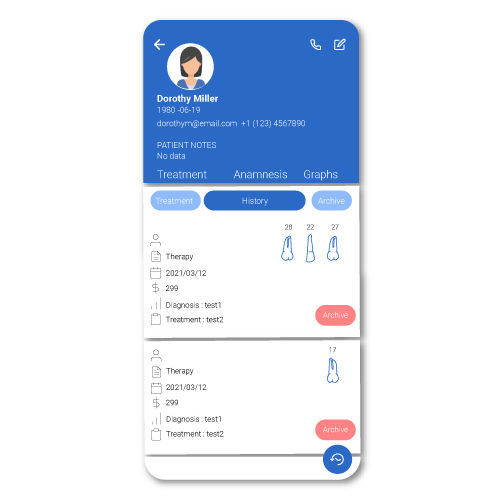 Mobile Applikation / Management - Dentem - Aufzeichnung / Behandlungsplanung / überwacht