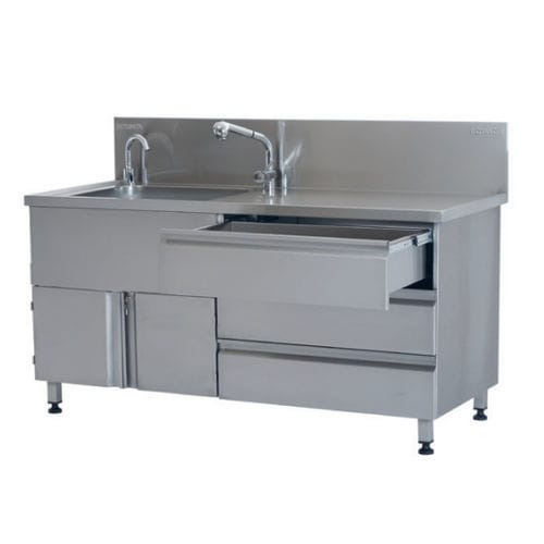 Arbeitstisch - 242.1665  - SEBA HANDELS - rechteckig / mit Waschbecken / mit Schubladen