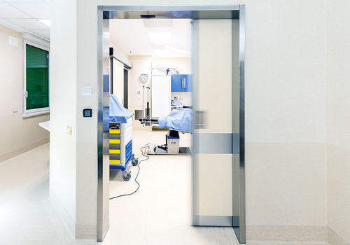 Röntgentür - H-SMLTE series - LABEL S.p.A. - für Krankenhaus / Schiebe / Edelstahl