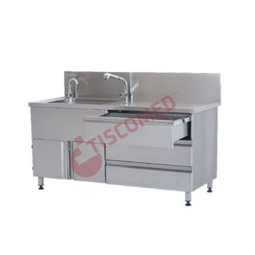 Medizinischer Spüle - TINI 4050 - Tiscomed - für Hygienebereich / 1 Station / mit Infrarotbedienung