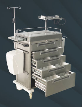 Wagen für Kliniken - TCEC 1401 - Tiscomed - Notfall / für Defibrillator / Edelstahl