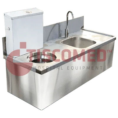 Medizinisch Spüle - TINI 4091 - Tiscomed - 2 Stationen / mit Abtropffläche / mit fester Höhe