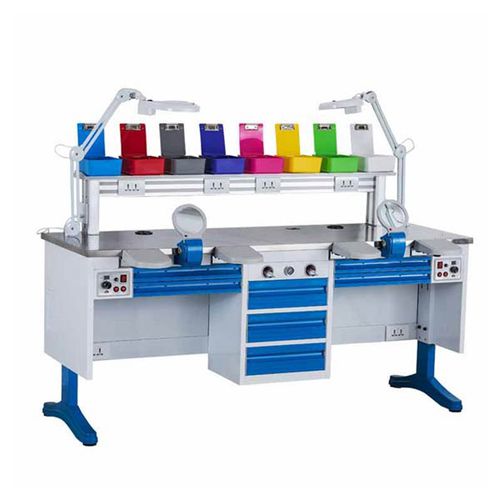 Arbeitsplatz für Dentallabors / mit Licht - JT-56 - Tangshan UMG Medical Instrument - mit Regal / doppelt / automatisch