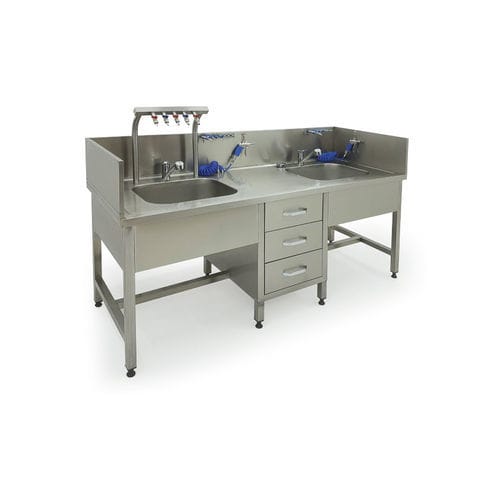 Vorreinigungsstation für medizinische Instrumente - S.IWU.102 - Nisan Medikal San. ve Tic. Ltd. Sti. - mit Waschbecken / Edelstahl / Wasserstrahl