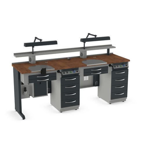 Arbeitsplatz für Dentallabors / Ausbildung - TW3H - Kartal Dental - mit Regal / mit Licht / mit Schubladen