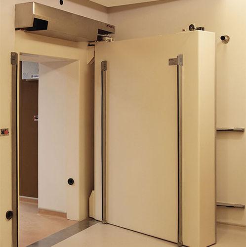 Tür mit Abschirmung - Woodmans Meditech - für Strahlentherapie / Schiebe