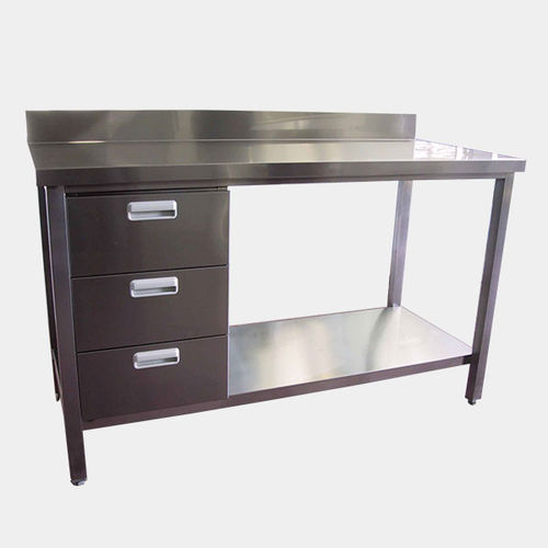 Arbeitstisch - Rinox S.r.l. - quadratisch / Edelstahl / mit Schubladen