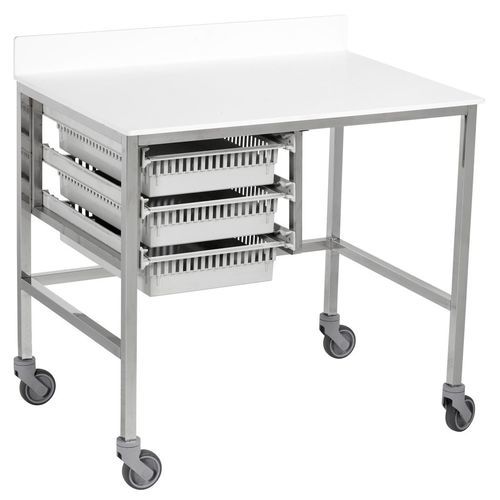 Arbeitstisch - Hi-Mac - TOURINOX - quadratisch / auf Rollen / Edelstahl