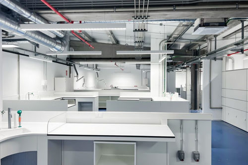Arbeitsplatte für Labor / mit Waschbecken - HIBLAB - mit Regal / mit Schubladen