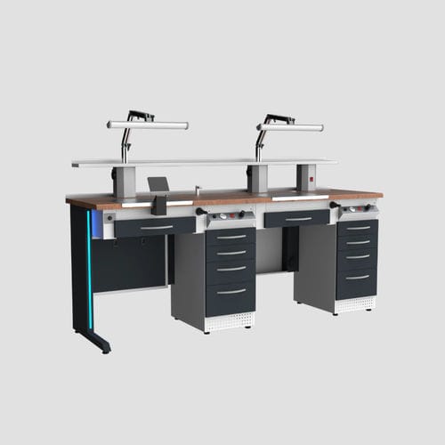 Arbeitsplatz für Dentallabors / mit Regal - TM4H - A4 Dental - mit Licht / mit Schubladen / doppelt