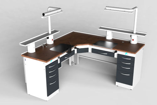 Arbeitsplatz für Dentallabors / mit Regal - LM1 - A4 Dental - mit Licht / mit Schubladen / doppelt
