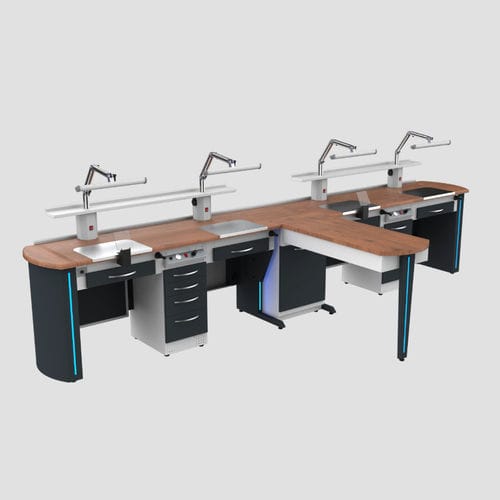 Arbeitsplatz für Dentallabors / mit Regal - AT - A4 Dental - mit Licht / mit Schubladen / modular