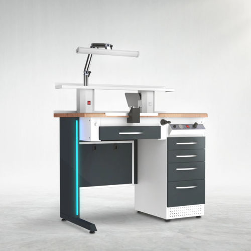 Arbeitsplatz für Dentallabors / Ausbildung - TM1H - A4 Dental - mit Regal / mit Licht / mit Schubladen