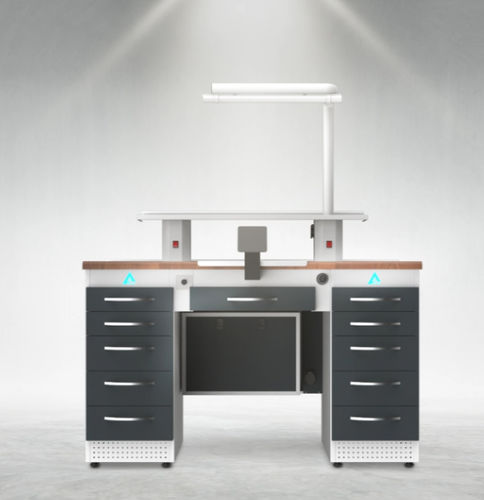 Arbeitsplatz für Dentallabors / mit Regal - TM2 - A4 Dental - mit Licht / mit Schubladen / kompakt
