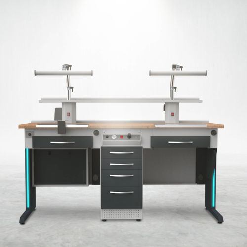 Arbeitsplatz für Dentallabors / mit Regal - TM3H - A4 Dental - mit Licht / mit Schubladen / doppelt