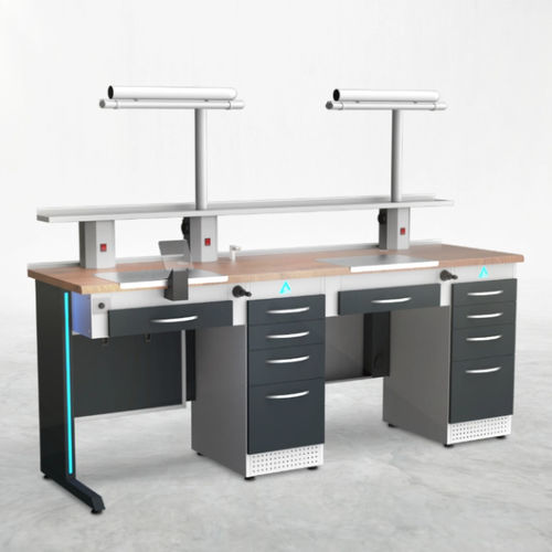 Arbeitsplatz für Dentallabors / mit Regal - TM4 - A4 Dental - mit Licht / mit Schubladen / doppelt