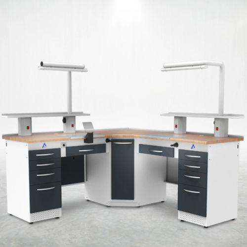Arbeitsplatz für Dentallabors / mit Regal - LM2 - A4 Dental - mit Licht / mit Schubladen / doppelt